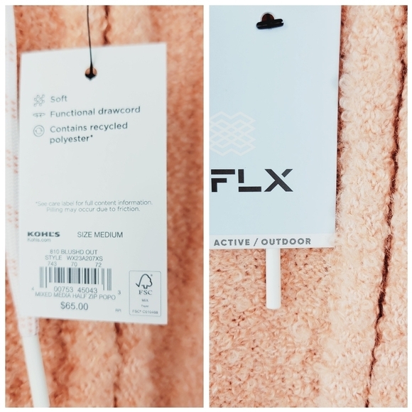 FLX Hooded Half-Zip Mixed-Media Pullover Blushed Out Size M - Picture 11 of 16